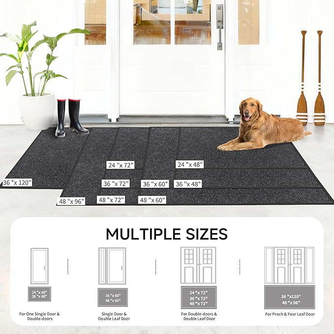 Front Door Mat, Heavy Duty Indoor Outdoor Doormat for Entryway, 120" x 36" Low Profile Outdoor Mats for Home Entrance, Stain and Fade Resistant Welcome Mat for High Traffic Area, Black