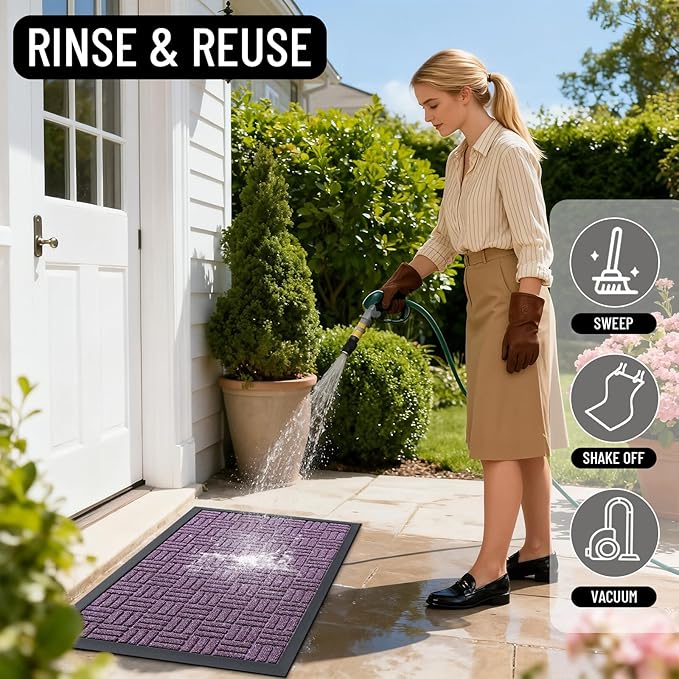 OLANLY Front Door Mat Outside Entrance 29.5x17, Absorbent, Heavy Duty Sturdy Natural Rubber Doormat Indoor Outdoor, Non-Slip, Stain and Fade Resistant, Low Profile Floor Mat for Entryway, Violet