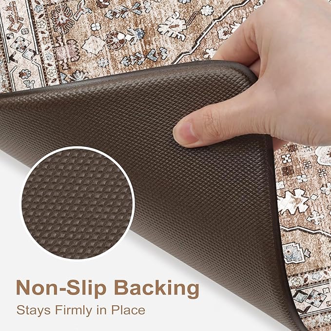 Collive Farmhouse Kitchen Mats, Cushioned Anti Fatigue Mats for Floor, Non Skid Waterproof Kitchen Rugs Cream/Brown Farmhouse Standing Desk Mat for Kitchen Sink, Laundry, Office-17.3" x 59"
