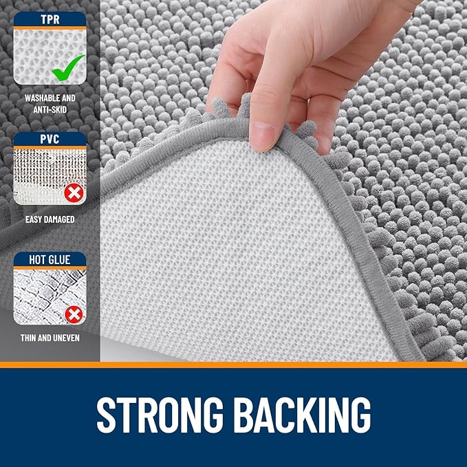 OLANLY Bathroom Rugs Sets 2 Piece, Soft Absorbent Chenille Bath Mats Area Rug Set, Non-Slip, Quick Dry, Machine Washable Bath Mats for Bathroom, Home Decor Accessories (47"x20"+30"x20", Grey)