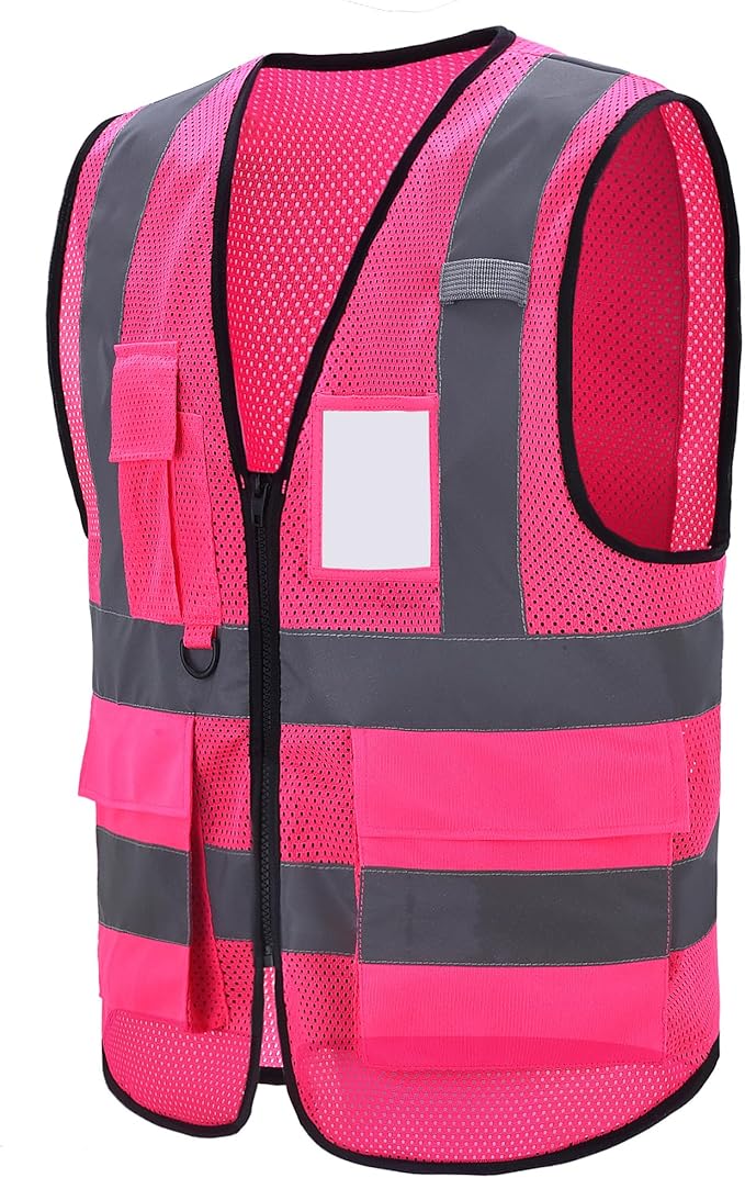 High Vis Safety Vest Reflective Strips, Multi-Pocket Design, Available in Yellow,Orange,black,Pink,blue,Red,purple