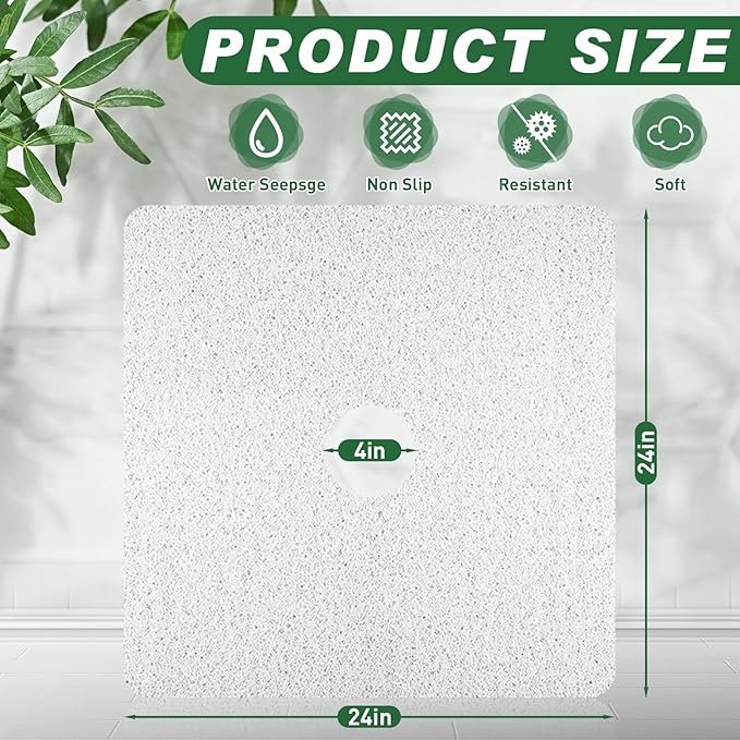Shower Mat Non Slip,Soft Bath Mat with Drain,Quick Drying PVC Loofah Bathtub Mat for Bathroom,Without Suction Cups,24 x 24 Inch (White)