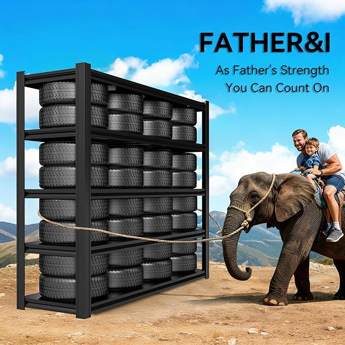 Extra Large/Big 55.12"W: Father&I Industrial Metal/Steel 5-Heavy-Dudy-Shelf-Rack Utility Tall Garage/Warehouse/Bin/Shed Storage Shelving Shelves Unit/System Adjustable , 84"*55.12*24", Black