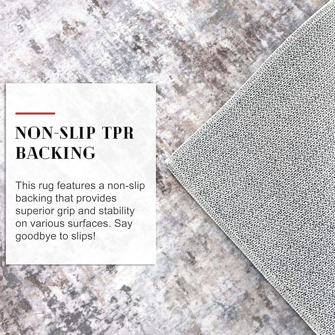Modern Abstract 6x9 Living Room Washable Rug Non-Slip Soft Bedroom Area Rug Beige Grey Neutral Thin Print Faux Wool Floor Carpet Throw Rugs for Nursery Playroom Dining Room Indoor Office