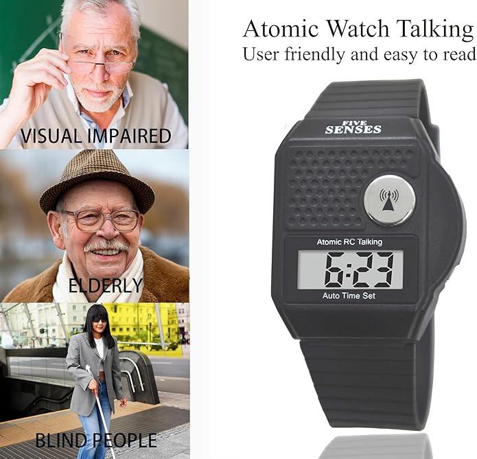 FIVE SENSES - English Atomic Talking Watch, Easy to use for Seniors Blind Men Women, Loud Talking Watch with Sound for Vision Impaired, Watches for Elderly Women, Blind People Products 1095