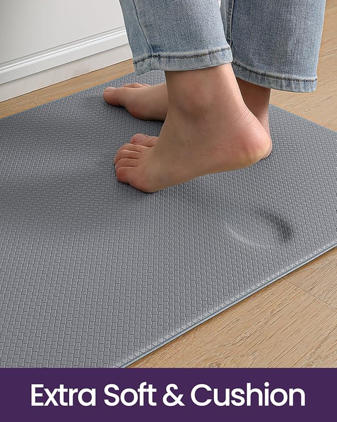DEXI Kitchen Floor Mats Cushioned Anti Fatigue,17x79,Long Standing Runner Rug Waterproof, Comfort Memory Foam Padded for Front Sink Laundry, Grey