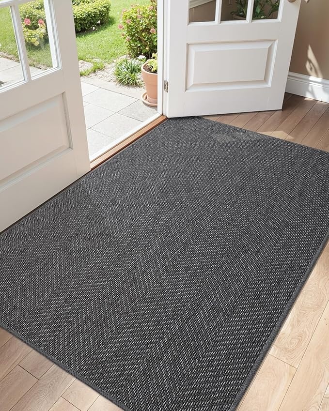 Color&Geometry Ultra Thin Indoor Door Mat 36"x60", Machine Washable Front Door Mat Non Slip, Low Profile Entrance Mat Indoor, Absorbent Carpet for Inside, Entry, Entryway, Dark Grey (FOLD)