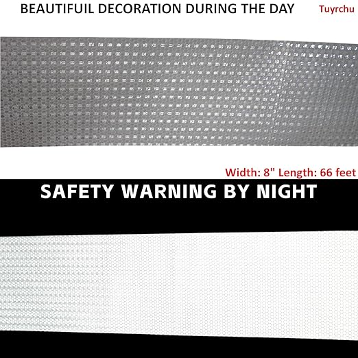 White Reflective Tape Outdoor Waterproof 8 inch High Visibility Hazard Conspicuity Safety Industrial Marking Tape (66 feet)