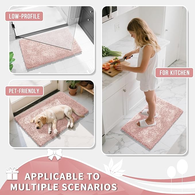 Yimobra Bathroom Rugs Sets 2 Piece, Soft Absorbent Bath Mat and U-Shaped Toilet Rug with Non Slip Backing, Luxury Shaggy Bath Mats for Bathroom, Machine Washable, 24"x17"+24"x20", Pink