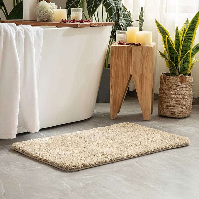 MIULEE Non Slip Small Bathroom Rug - Camel (16x24), Absorbent Thick Soft Microfiber Bath Mat, Machine Washable, Plush Carpet for Tub & Shower