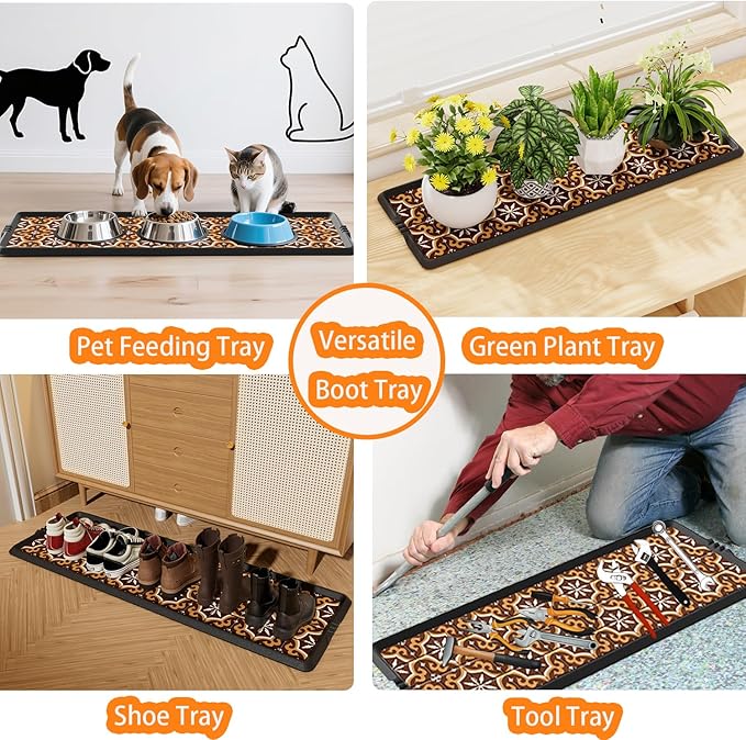 Rubber Boot Tray,Non-Slip Boot Mat with Lip,Waterproof Shoe Tray,Indoor Outdoor Multi Use Catch All Trays,Cleaning Mat for Entryway,Pets Garden,Mudroom,Garage