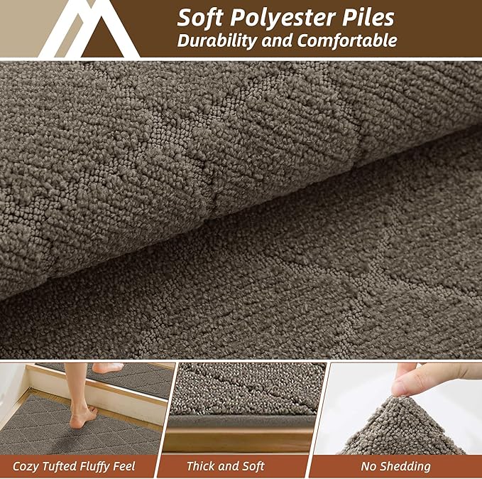 COSY HOMEER Stair Landing Rugs Non-Slip Corner Indoor Edging Stair Treads for Wooden Steps,Washable Soft Stair Landing Mat for Kids,Elder and Dogs,Polyester,TPE Backing,Light Brown,30x30inch