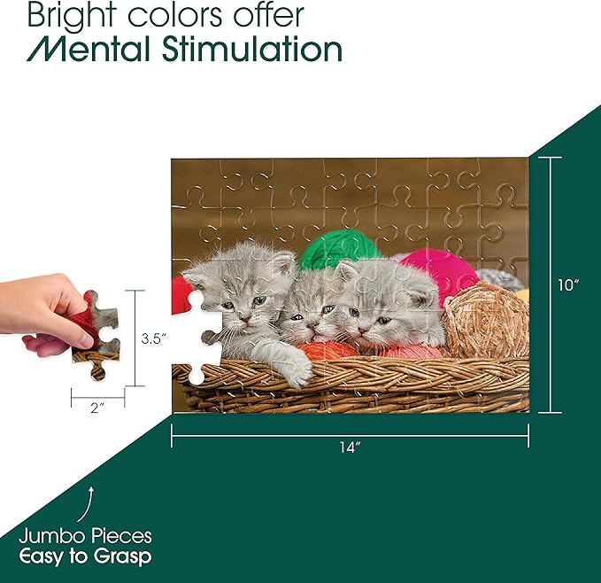 Keeping Busy 35 Piece Kittens Dementia Puzzles for Seniors | Color Coded with Templates Easy Puzzles for Dementia Patients Gifts for Elderly Women in Nursing Home & Men Gift for Nursing Home Residents