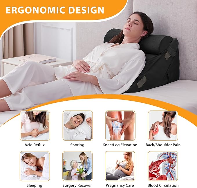 3PCS Wedge Pillow Set for After Surgery, Adjustable 9&12 Inch Bed Wedge Pillow for Sleeping, Incline Pillow Wedge for Headboard, Post Surgery, Acid Reflux, Neck&Back Support, Black