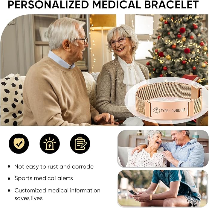 VNOX Medical Alert Id Bracelet for Men Women, Custom Engraving Adjustable Stainless Steel Customizable Mesh Emergency Survival Medic Bracelets Wristband Loop Band with Replacement Tag