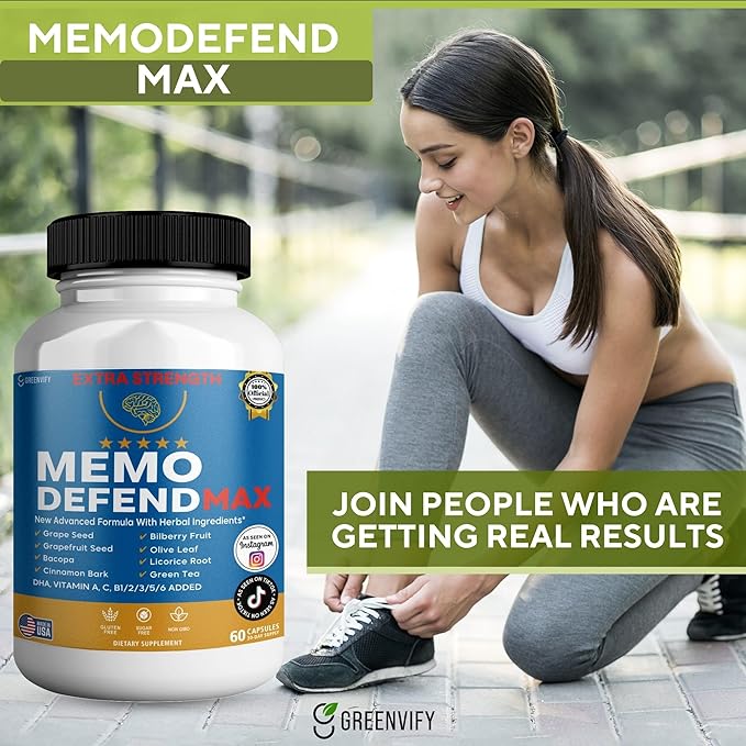 Memo Defend Max Memory Support Supplement, 60 Capsules, with Vitamins A C D E B Complex, DHA, Bacopa, Grapefruit Seed (1)