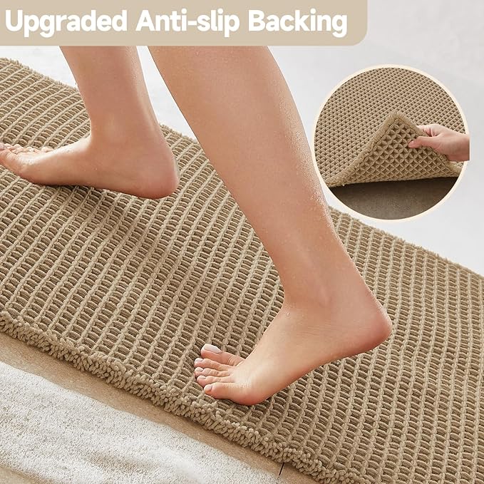 Waffle Bath Mat, Boho Bathroom Rugs Non Slip Washable Super Absorbent Quick Dry Farmhouse Bathroom Decor, 36"x24" / 3' x 2' Khaki