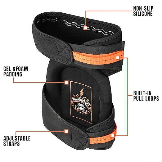 Thunderbolt Knee Pads for Men Construction Knee Pads for Work for Men and Women with Double Gel for Gardening Flooring Roofing Heavy Duty with Extra Thick Foam and Strong Adjustable Non-Slip Straps