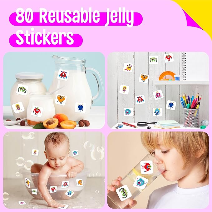 Magnetic Daily Chore Chart, Dry Erase Task Board-One Chart & 80 Jelly Stickers, Behavior Reward Chart System Monster-Themed Behavior Tracker for Kids’ Daily Routine, Potty Training
