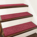 COSY HOMEER Edging Stair Treads Non-Slip Carpet Mat 28inX9in Indoor Stair Runners for Wooden Steps, Edging Stair Rugs for Kids and Dogs, 100% Polyester TPE Backing (7pc, Red, 7)
