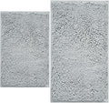 BOANKODU Bathroom Rugs Sets 2 Piece, Extra Soft Chenille Bath Mat Absorbent Bathroom Rug, Bathroom Mat with PVC Non-Slip Bottom, Machine Washable Bath Rugs (32x20 Inch + 24x16 Inch, Light Grey)