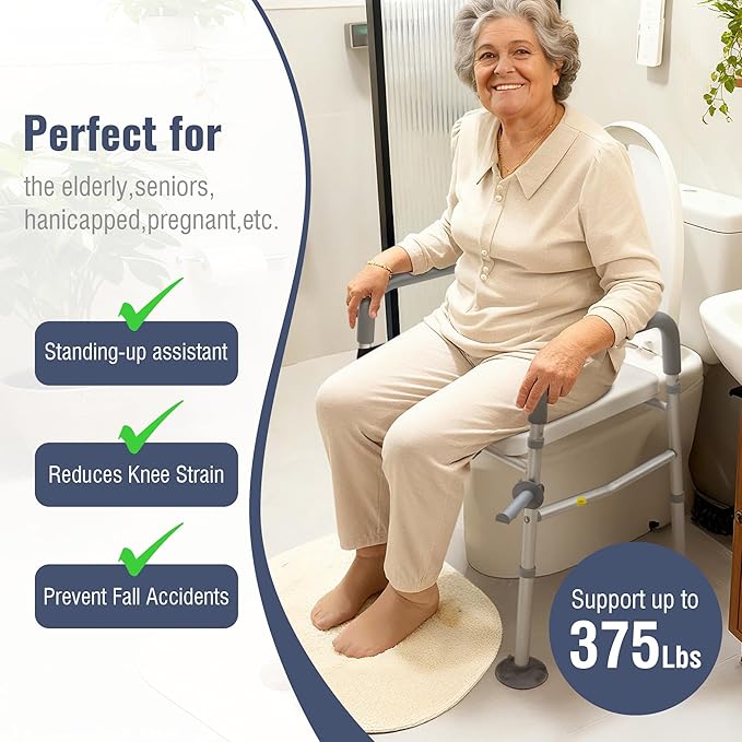 AW Raised Toilet Seat Riser Adjustable Height 16" to 21" Padded Bedside Commode Bedpan with Handles Aluminum 375 Lbs Capacity Fit Any Toilet for Elderly Seniors Disabled Handicapped