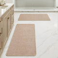 MIULEE Set of 2 Ultra Thin Bathroom Rugs, Rubber Bath Mats for Bathroom Non Slip, Quick Dry Absorbent Bath Rug Machine Washable, Fit Under Door, Shower, Sink, Home Decor, Beige, 17x35 Inch