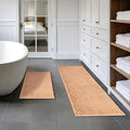 Bathroom Rugs Runner Mats 2 Piece Long Sets Bath Rug Extra Absorbent Chenille Kitchen Mat Set Non Slip Striped Machine Washable Quick Dry Tub Shower Accessories 47x20+24x17 Inch, Beige