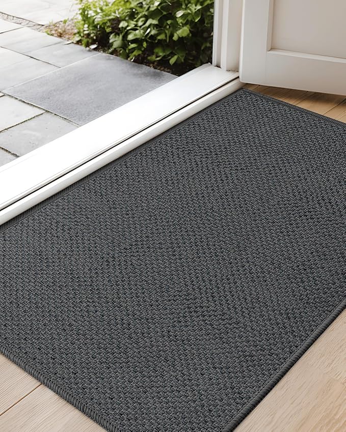 Color&Geometry Ultra-Thin Indoor Door Mat, 24"x36" Low-Profile Non-Slip Entryway Rug with Modern Geometric Texture, Washable Doormat for Indoor Entrance, Front Door, Grey (Rolled-up NO Creases)