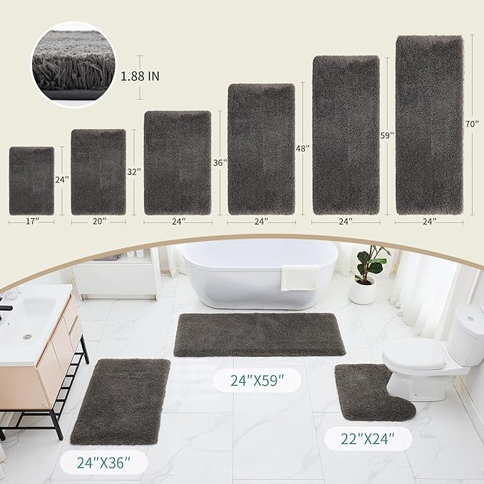 Toilet Rug 22x24 Dark Grey Non Slip Fluffy Toilet Floor Mat U Shaped Washable Bathroom Contour Rug for Toilet Absorbent Thick Toilet Carpet