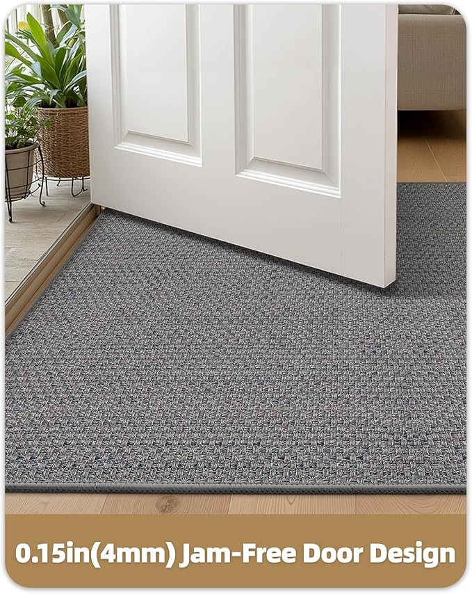 Color&Geometry Ultra-Thin Indoor Door Mat, 27"x59" Low-Profile Non-Slip Entryway Rug with Modern Geometric Texture, Washable Doormat for Entrance, Front Doors, Light Grey (Rolled-up NO Creases)
