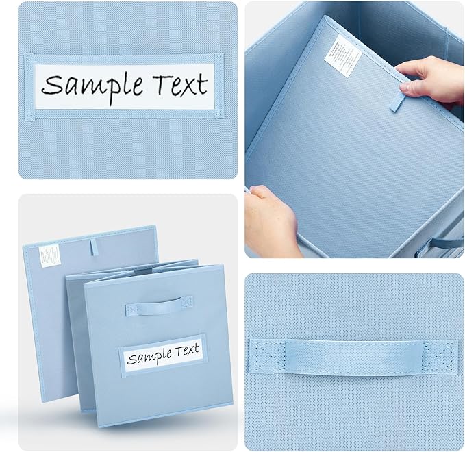 artsdi Fabric storage cubes (8 Pack) 11 Inch Cube Storage Bin, cube organizer bins with 8 Labels Window Cards & a Pen, Foldable cube organizer bins and Storage Box, Pastel Blue