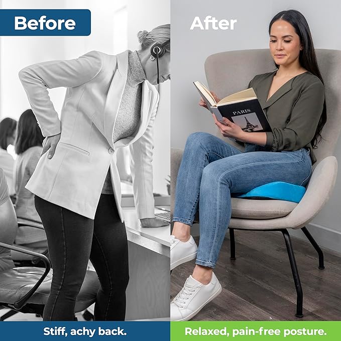 LuminaRest® Gel Seat Cushion for Long Sitting – Premium CertiPUR-US® Certified Memory Foam, Ergonomic Office Chair Cushion for Tailbone and Coccyx Pain Relief, Sciatica & Back Support – (Blue)