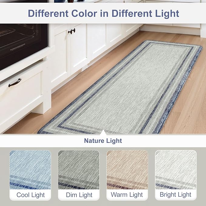 KIMODE Anti Fatigue Kitchen Mats for Floor, Farmhouse Rugs for Kitchen Floor, Cushioned Kitchen Floor Mat Non Slip, Comfort Memory Foam Standing Mat for Laundry Office Sink Desk Blue 24"x59"