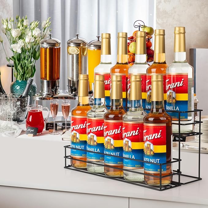 10 Bottle Capacity Coffee Syrup Organizer 2 Tier Coffee Syrup Stand Shelf for Coffee Bar Kitchen Small Wine Rack for Bar Family Storage for Syrup Wine Dressing