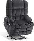 MCombo Oversized Power Lift Recliner Chair for Elderly, Dual Motor Lift Chair with Heat and Massage, Lay Flat Lift Chair for Big and Tall, Cup Holders, Fabric R7891 (Oversize, Dark Gray)