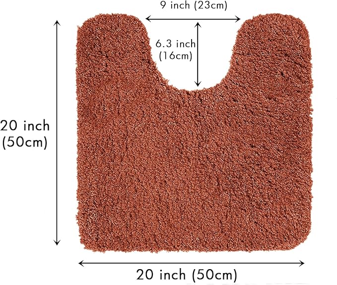 MIULEE Rust Microfiber Toilet Bath Mat U-Shaped Contour Shaggy Rugs Non Slip Extra Thick Soft Absorbent Water for Bathroom Commode Machine Washable(20x20 Inch)