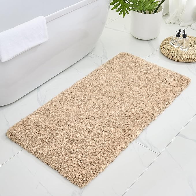 Bathroom Rugs 70x24, Ultra Thick Shaggy Soft Microfiber Absorbent Bath Rug, High Density Foam Latex Non Slip Backing, Machine Washable Bath Mats for Bathroom Floor & Sink, Beige