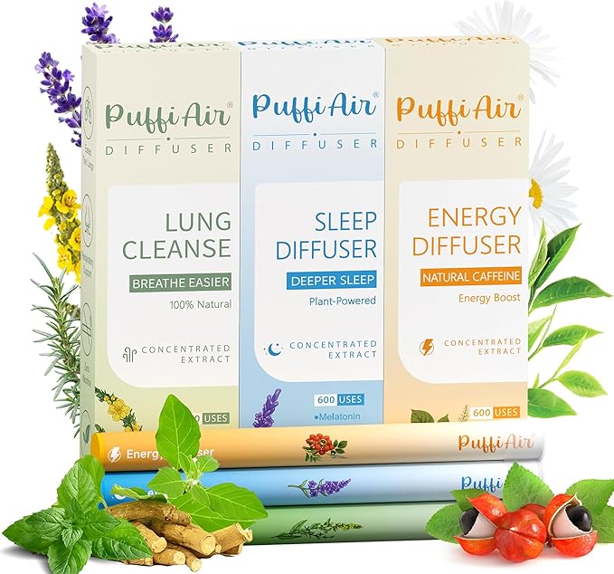 3-in-1 Herbal Diffuser Wellness Bundle: Sleep Support, Lung Detox & Natural Energy Boost – 600 Uses Per Stick