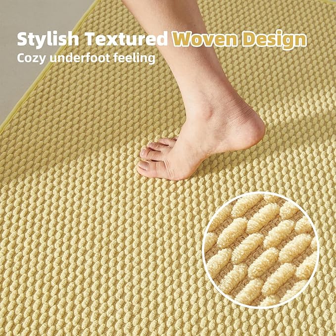 Bathroom Rugs Non Slip Washable, Super Absorbent Thin Bath Mat Quick Dry Low Pile Bathroom Rug, Yellow 24"x47"