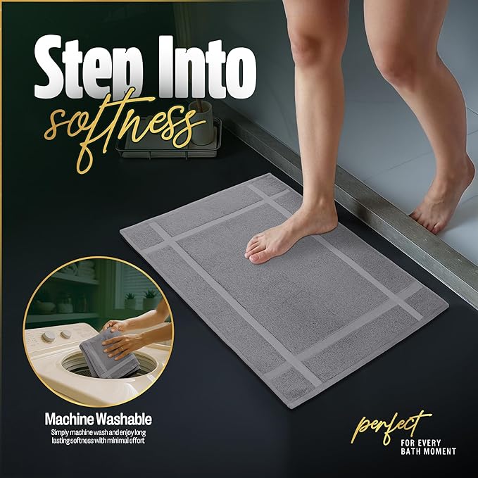 Pearl Linens 100% Ring Spun Cotton Bath Mat (Pack of 12) 18 x 25 Inch, Washable, Soft & Absorbent Terry Bathroom Floor Mat – Not Bathroom Rugs – Quick-Dry After Shower Bath Mat, 687 GSM, Light Grey