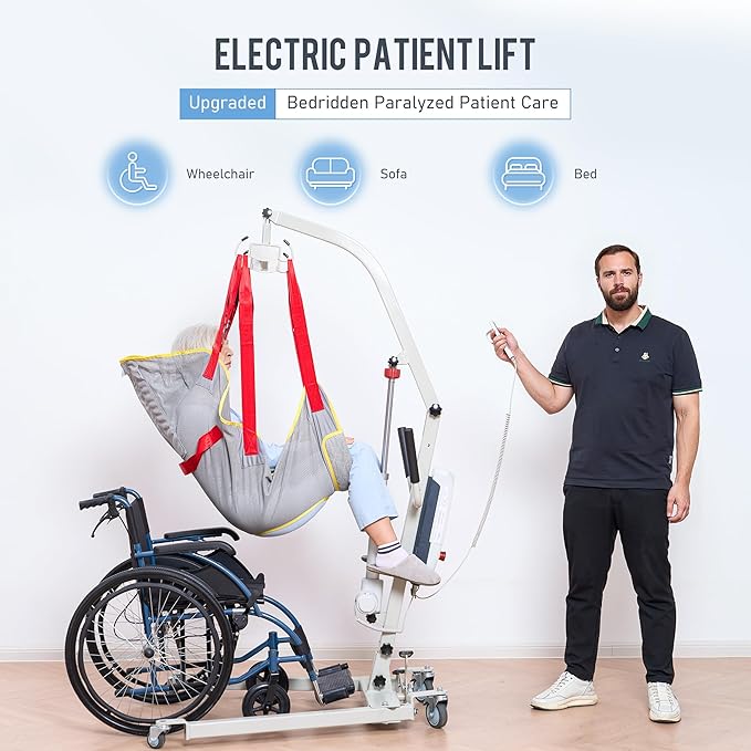 Careboda Electric Patient Lift, Medical Transfer Lifts for Seniors with Sling, Sit to Stand Lift for Elderly, Full Body Transfer Lift Chairs for Bed, Car, Wheelchair and Floor, 510LBS Weight Capacity