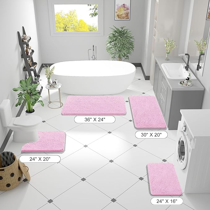 OLANLY Bathroom Rugs 47x20, Extra Soft Absorbent Chenille Bath Rugs, Rubber Backing Quick Dry, Machine Washable Bath Mats for Bathroom Floor, Tub and Shower, Home Decor Accessories, Pink