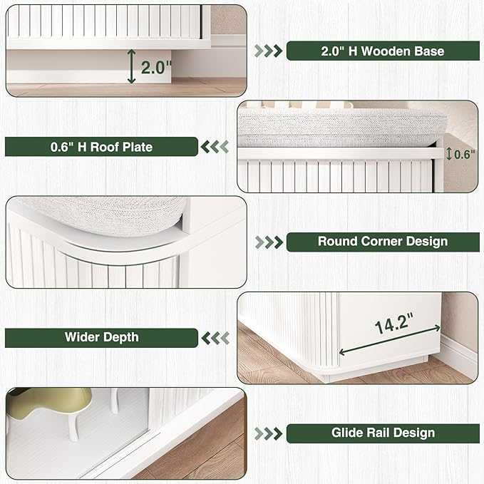 Hall Tree with Bench and Shoe Storage, Entryway Bench with Sliding Door Cabinet, Removable Padded, Metal Wall Hooks and Adjustable Storage Compartments, for Entry, Hallway, Living Room, White