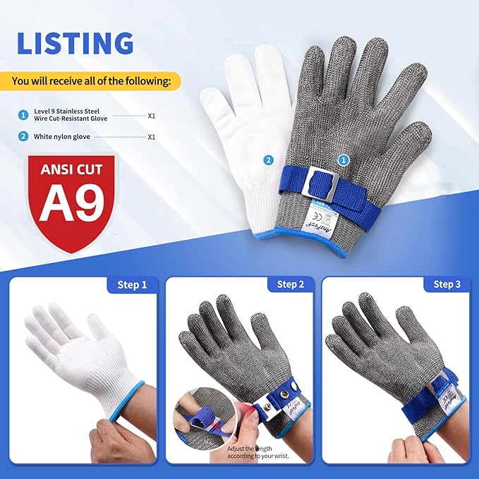 Cut-Resistant Gloves, Food-Grade Stainless Steel Mesh Metal Gloves, Suitable for Mandolines, Kitchen Use, Meat Processing, Butchers, and Oyster Shucking(Size: 12/XXX-Large)
