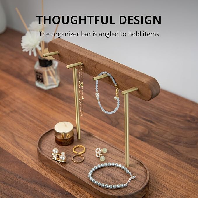 muso wood Walnut Key Stand for Entryway Table, Wooden Key Holder with 4 Hooks, Perfect for Key Trays, Valuables Trays, Jewelry Trays