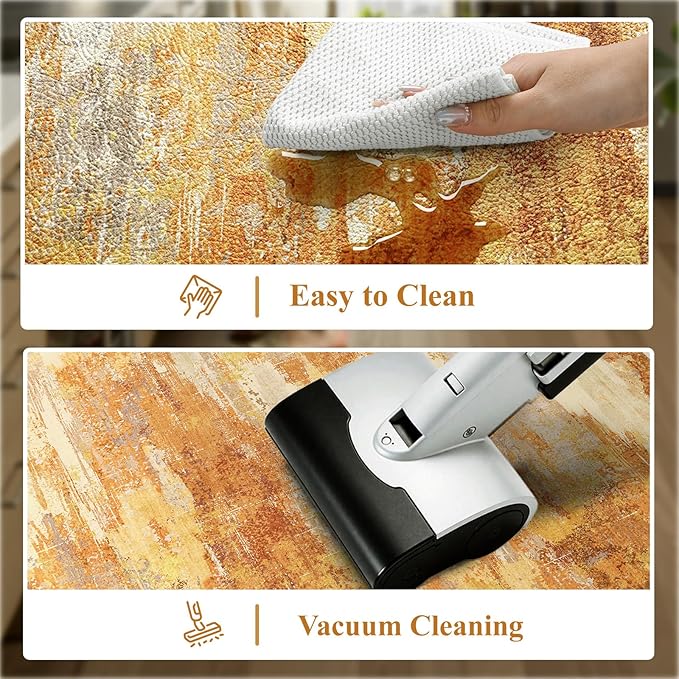 Collive Kitchen Mats for Floor 2PCS, Fall Abstract Cushioned Anti Fatigue Mat Non Slip Waterproof Kitchens Sink Rug, Orange Modern Comfort Standing Mat for Desk, Bar, Home Decor, 17"x47"+17"x29"