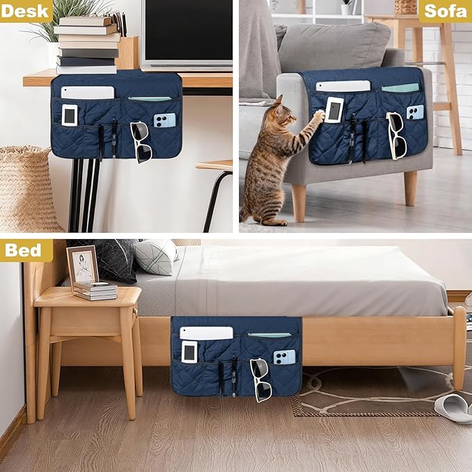 Remote Control Holder for Recliner,Armchair Caddy,Non Slip Sofa Armrest Storage Organizer for Recliner Couch with 6 Pockets for TV Remote,Cell Phone,Magazine (Navy)
