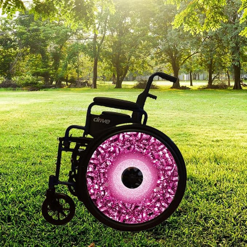 18" Christmas Wheelchair Wheel Covers, Waterproof Wheelchair Accessories, Easy Install/Remove, Lightweight, for Kids and Adults (Pink Pattern)