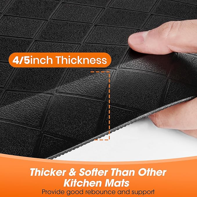 4/5 Inch Extra Thick Kitchen Mats for Floor,Non Slip Anti Fatigue Kitchen Rugs,Waterproof Stain Resistant Sink Mat,Cushioned Standing and Comfort Mats for Office (17"x24" Black)